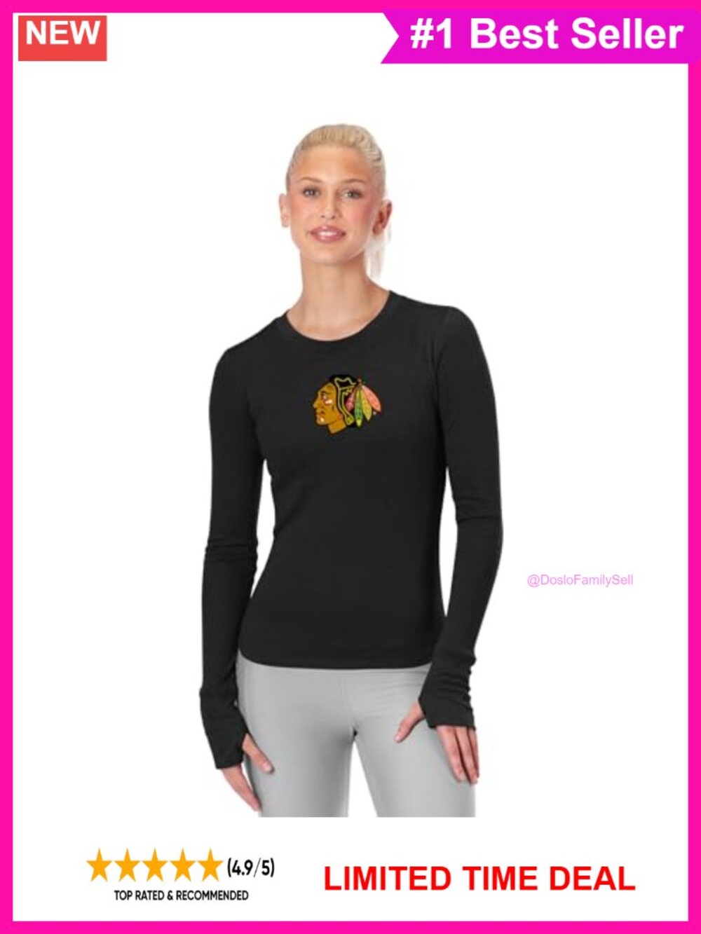 NHL Long Sleeve Bodycon Shirt Slim Fit Crewneck Tee Officially Licensed Fan